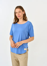 Blue short sleeve shirt with rounded ending - 00