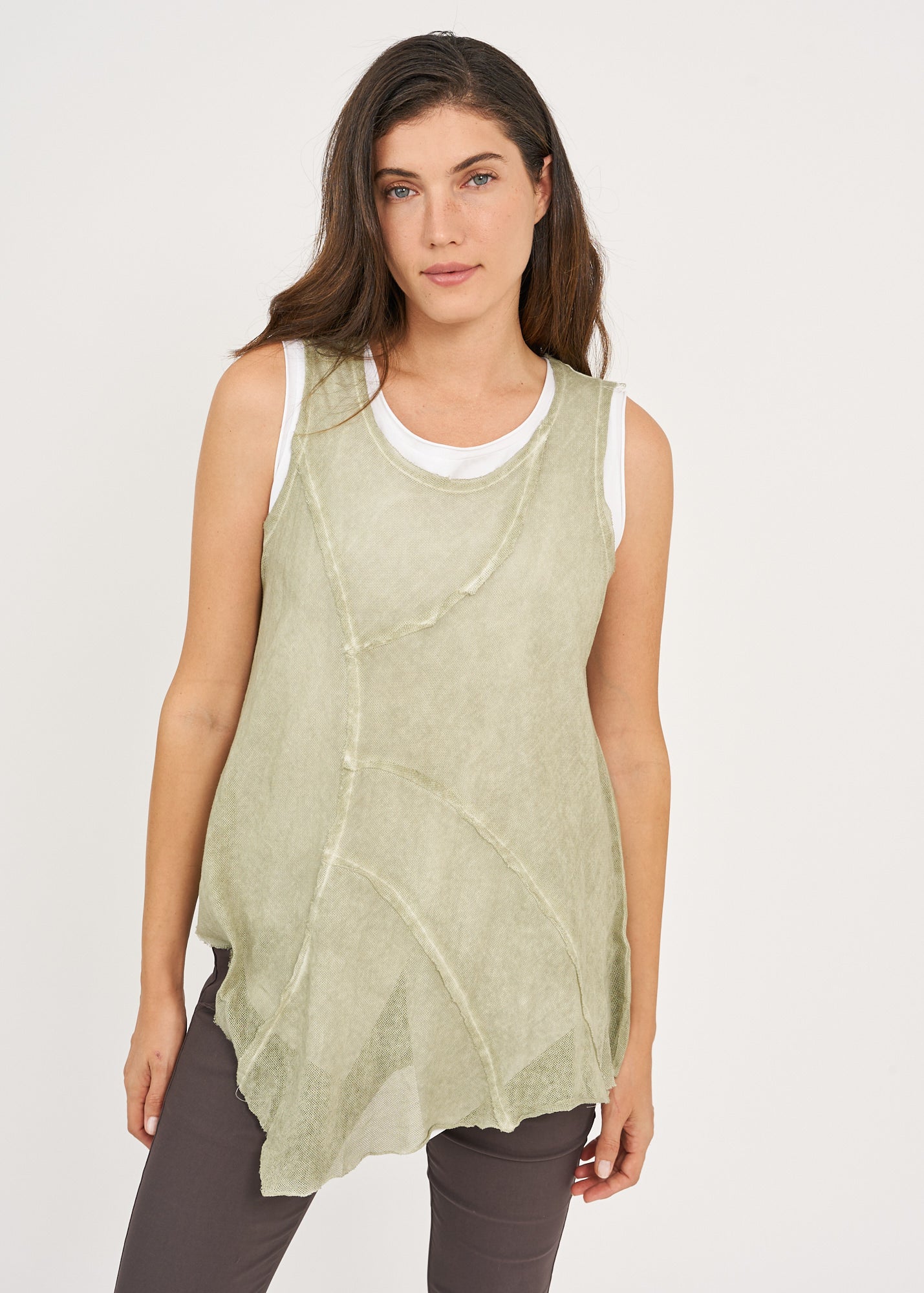 Wash mesh tank top with green tip extension Wash