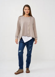 Wash jacket with square key zipper, gray wash