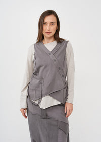 Dark gray buttoned French terry vest - 01