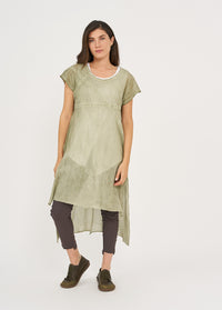 Green wash dyed short sleeve mesh tunic - 00