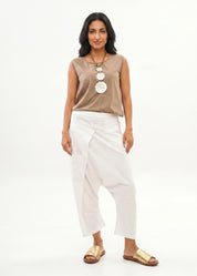 Cotton baggy pants with white ribbon combination