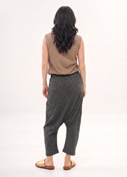 Cotton sack trousers with dark grey ribbon detailing