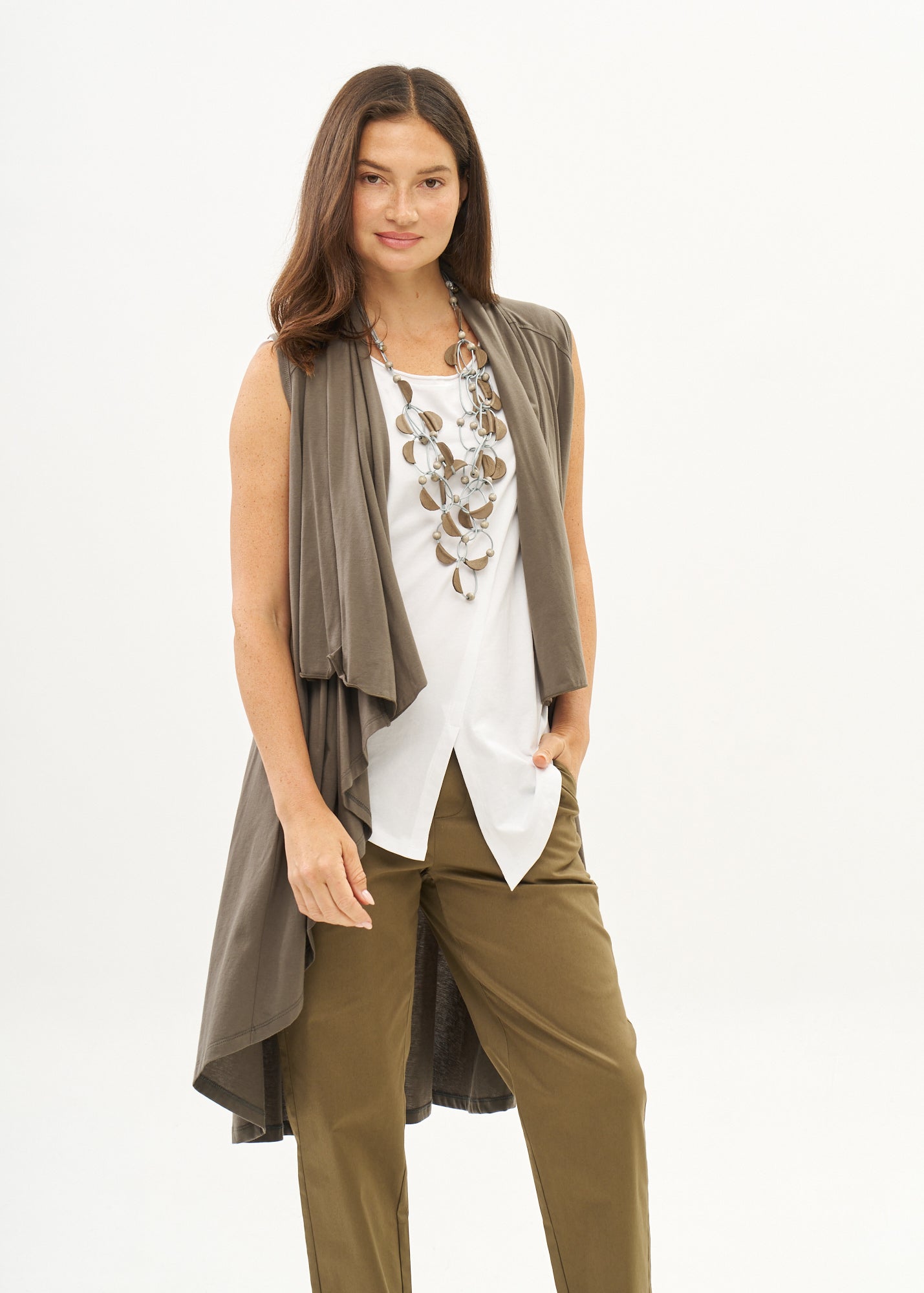 Dark grey open-front jersey vest