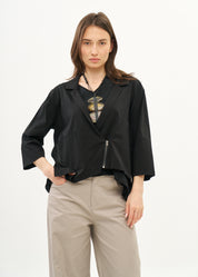 Black diagonal zipper 3/4 sleeve top