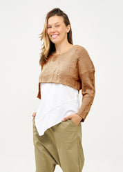Asymmetrical extension knit with brown fringes