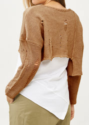 Asymmetrical extension knit with brown fringes