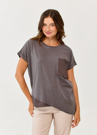 Dark Grey Twill Fabric Combination Puffy Pocket Shirt - 00