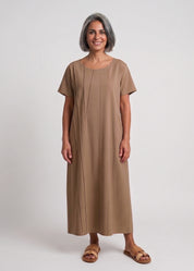 Short sleeve dress prominent seams brown