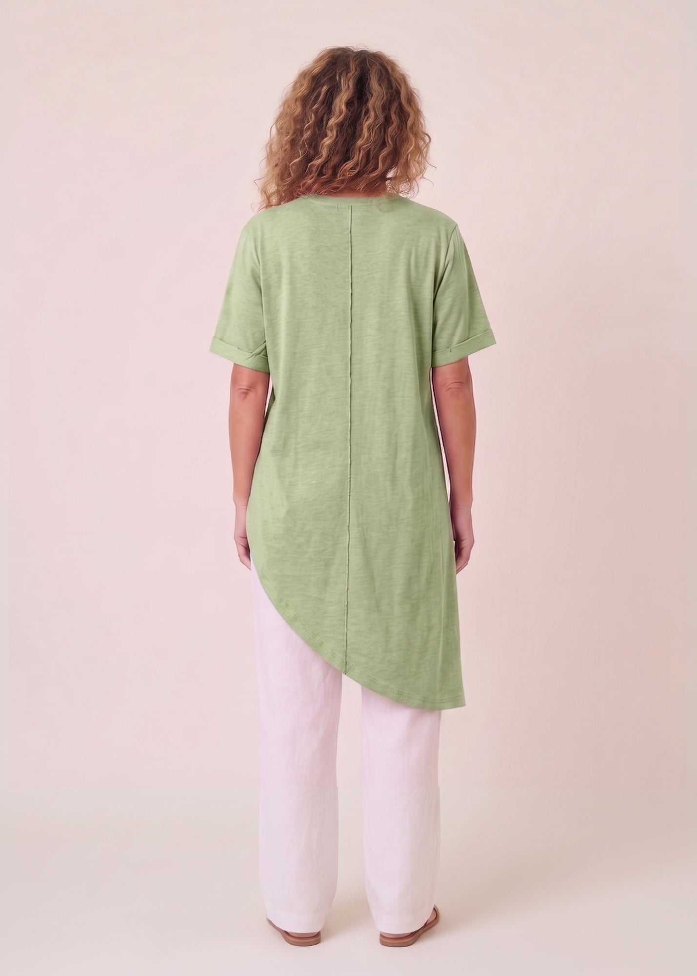 Light green short sleeve tunic short in the front