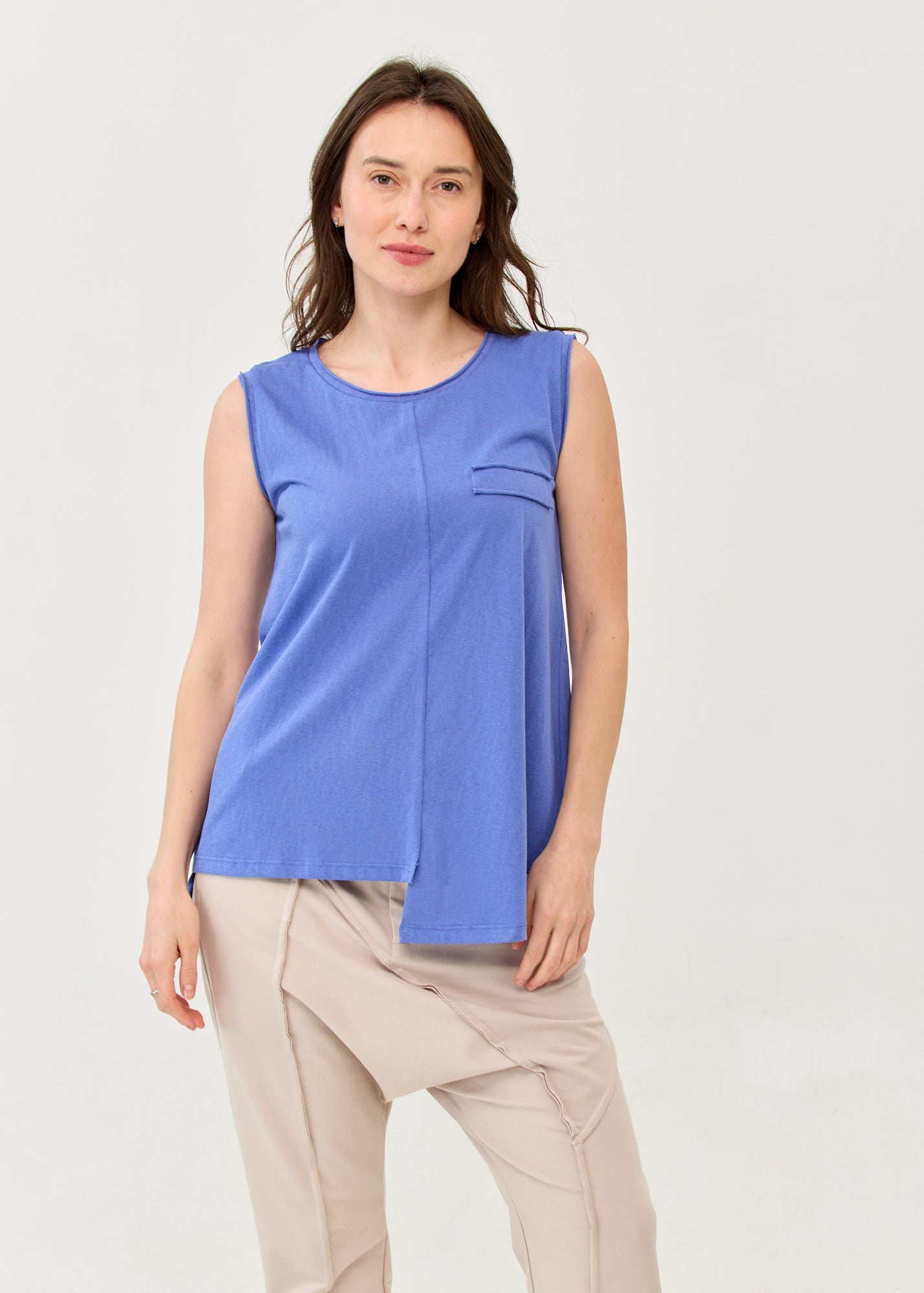 Blue Slub Mock Pocket Tank Top