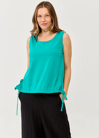 Turquoise shirred-hem tank top - 00