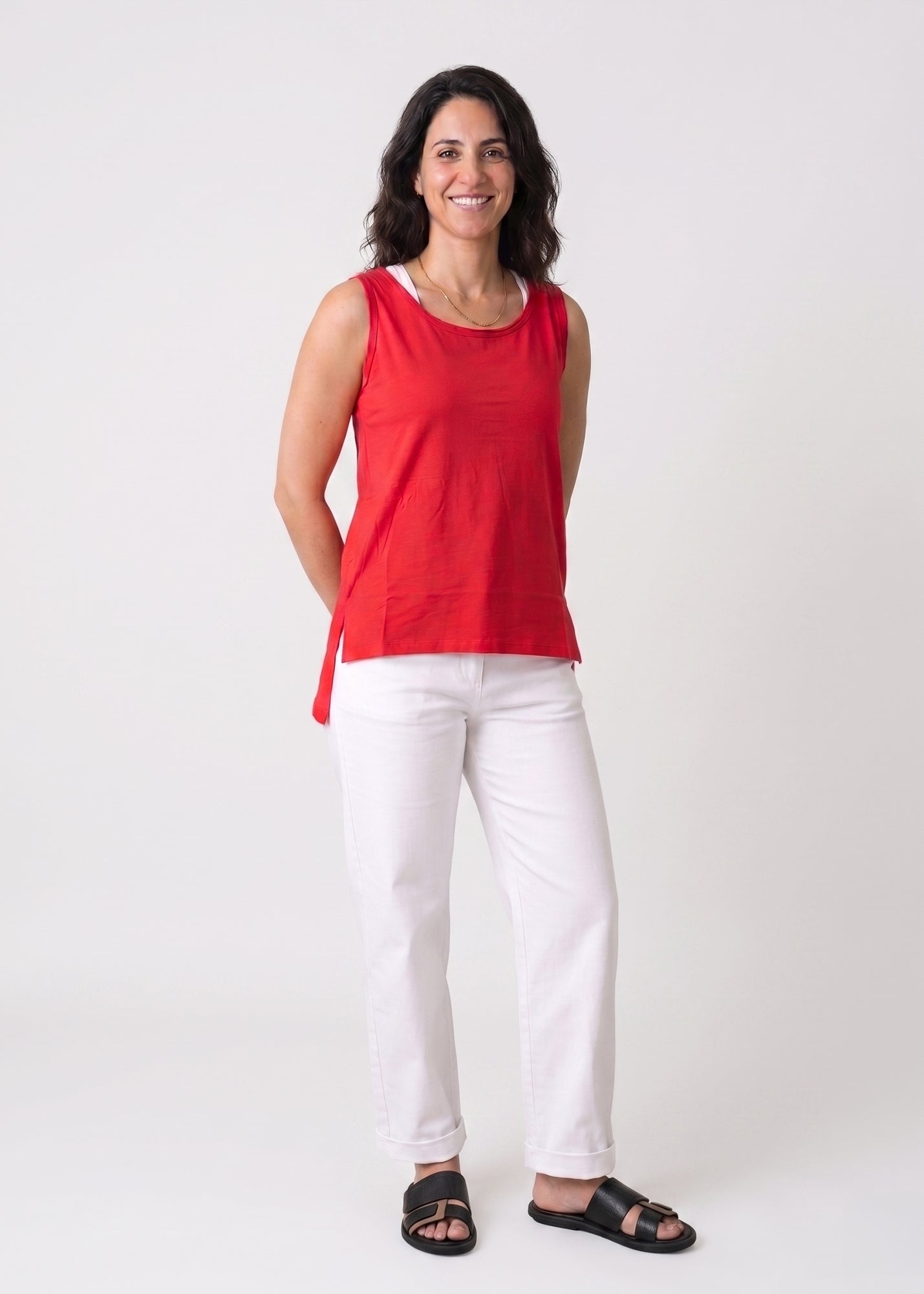 Basic straight-hem tank top, red