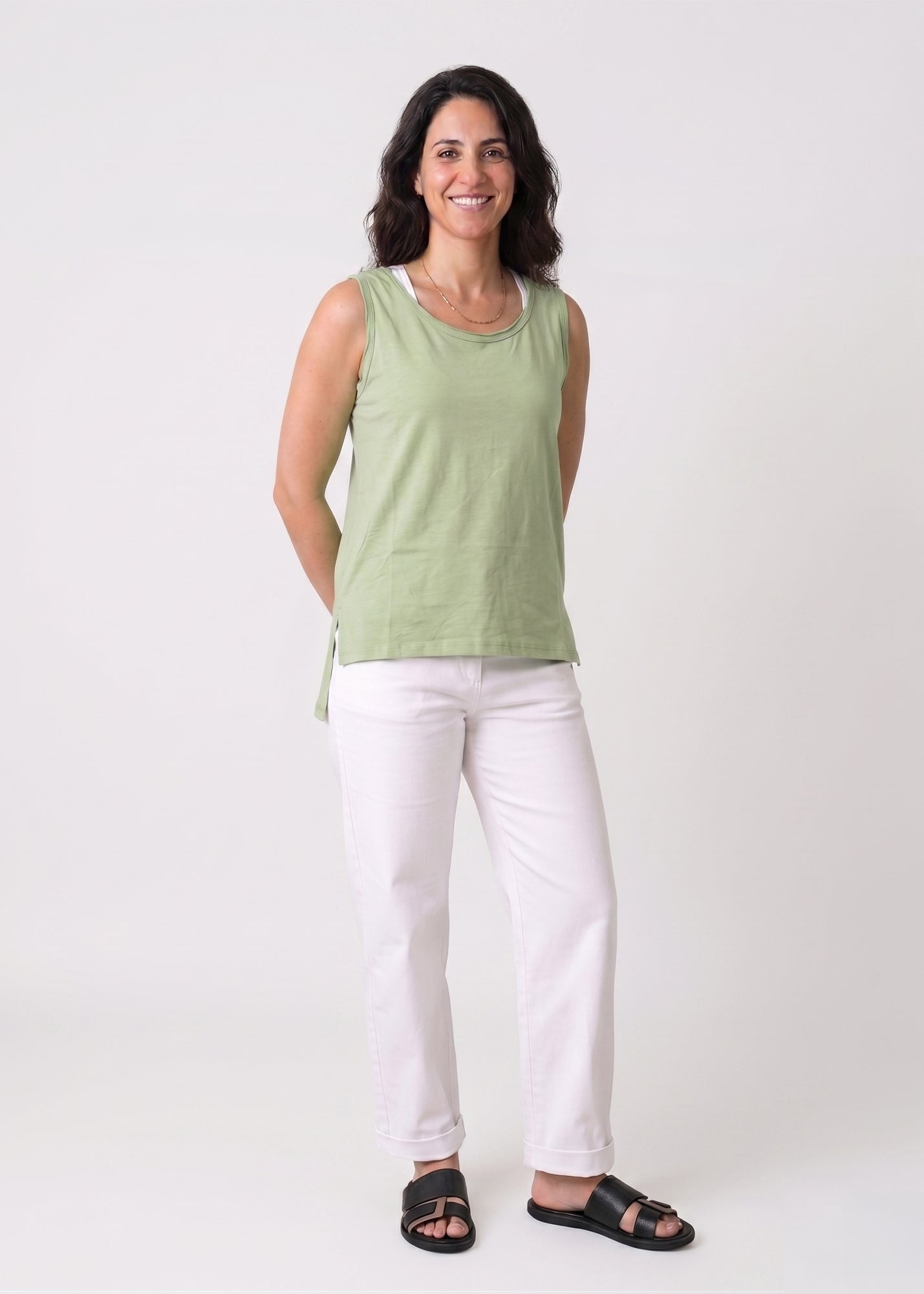 Light Green Basic Camisole with Straight Hem