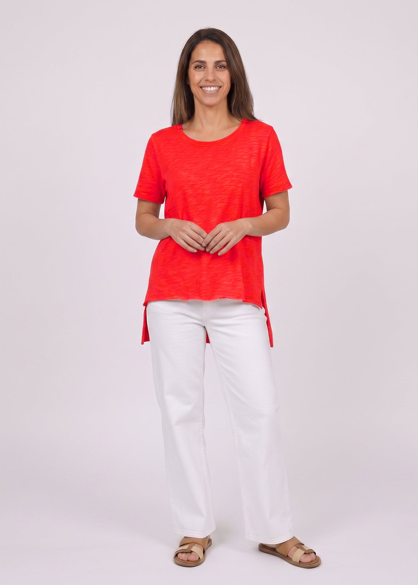 Red straight hem T-shirt