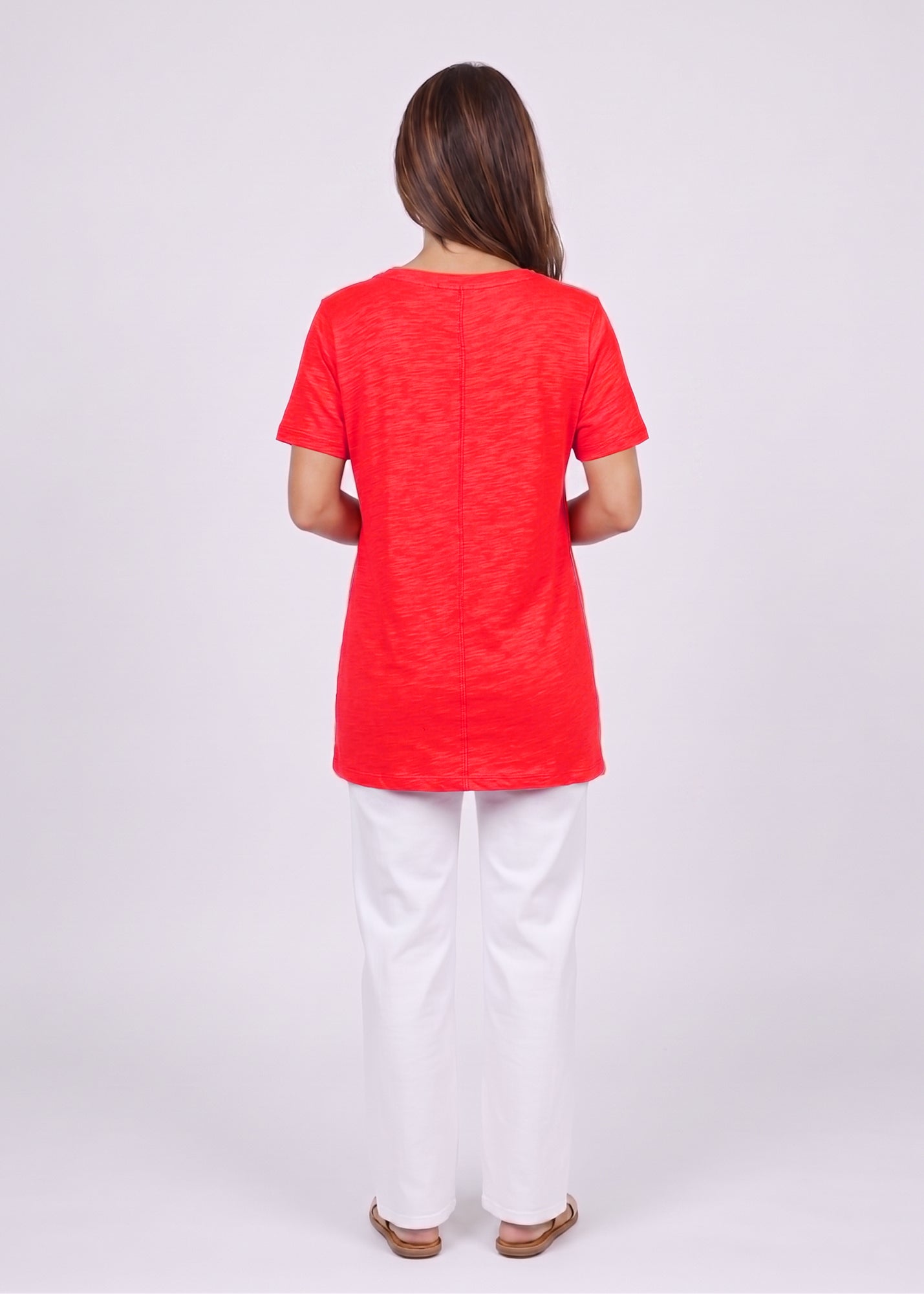 Red straight hem T-shirt