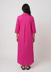 Fuchsia dress with a partial button placket and square pockets