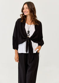 Top with tie-front and black ribbon trim - 00