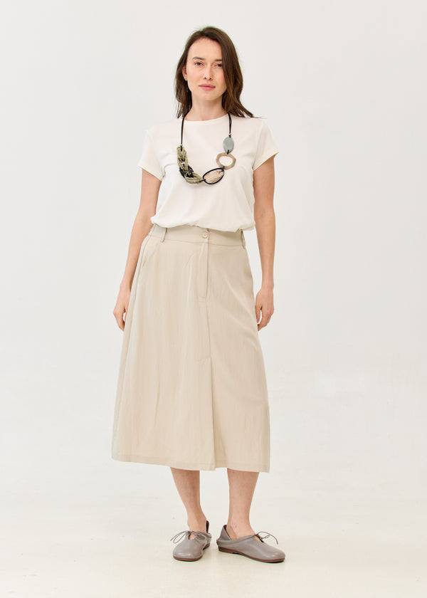 Stone button and zip midi skirt