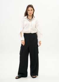 Wide leg pants with pockets, black - 00