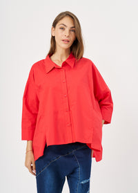 Button-down shirt with straight pockets, red - 99