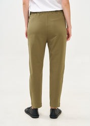 Pants seam in the middle and a dark green patch