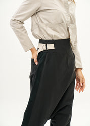Two-buckle trousers with black ribbon trim