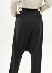 Two-buckle trousers with black ribbon trim