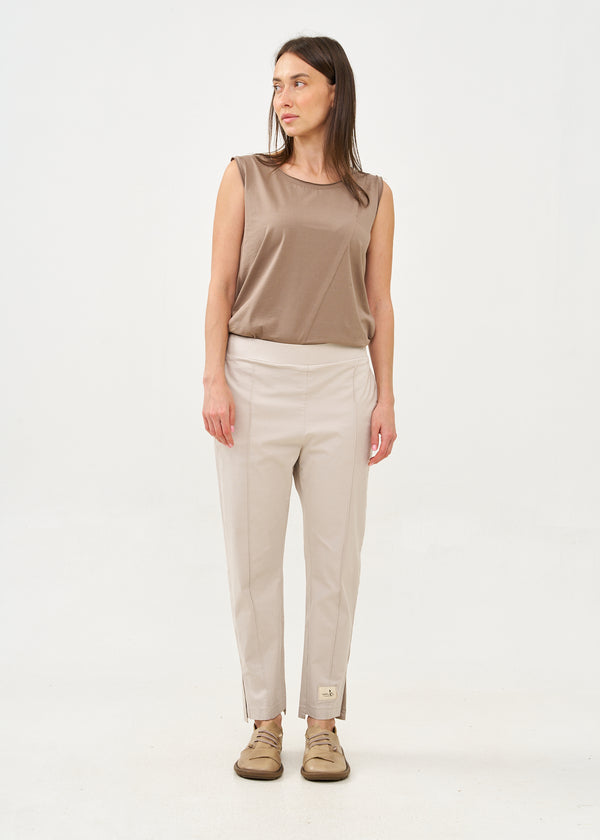 Pants with stitching in the middle and a new patch on the knee