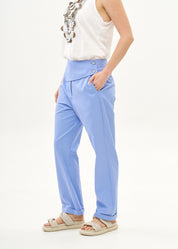 Blue wide half-belted pants