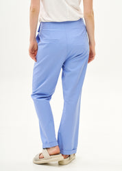 Blue wide half-belted pants