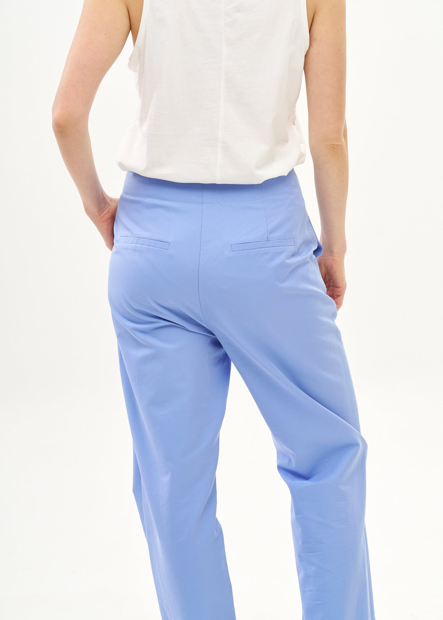 Blue wide half-belted pants