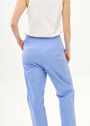 Blue wide half-belted pants
