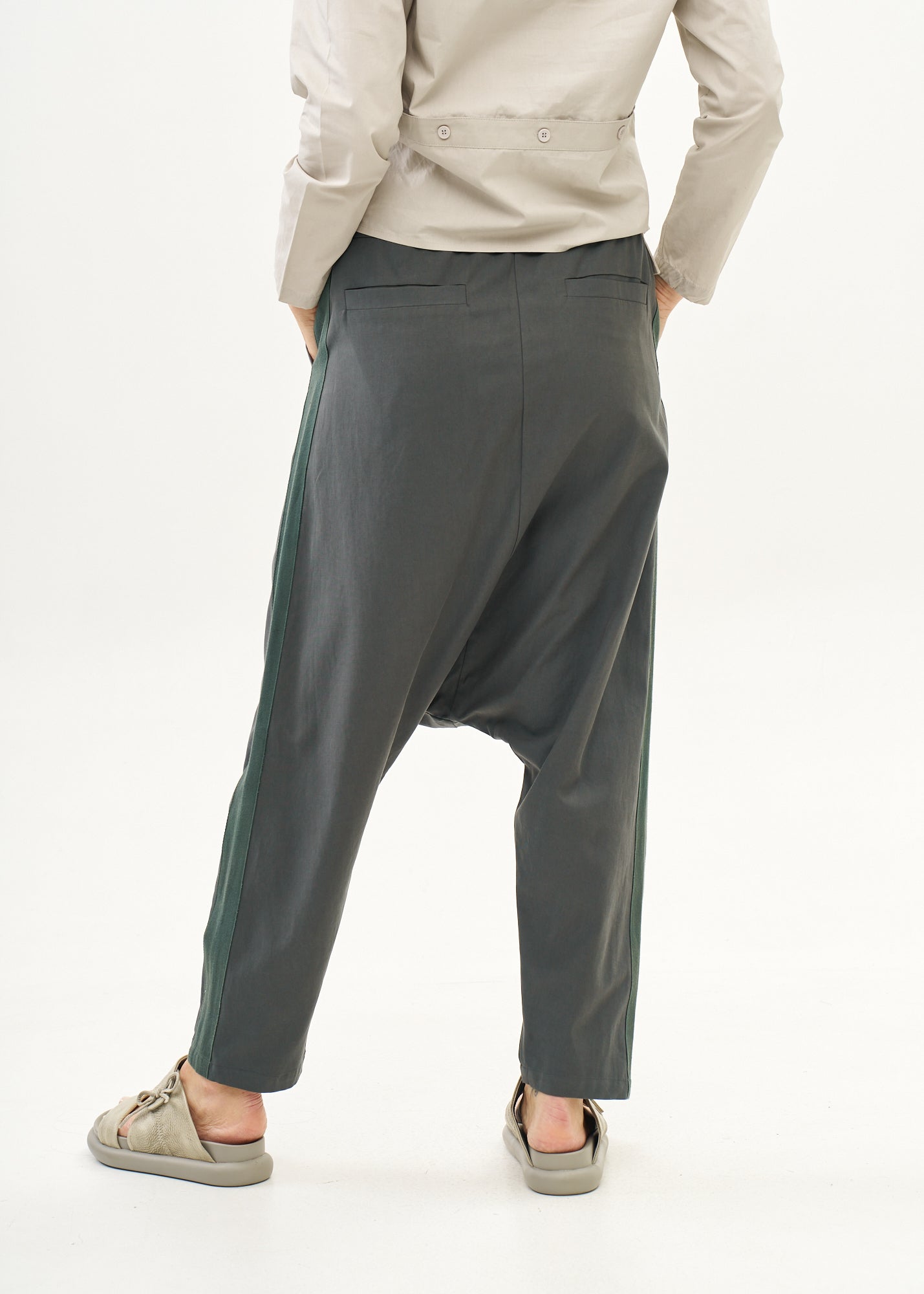 Trousers two buckles green tape combination