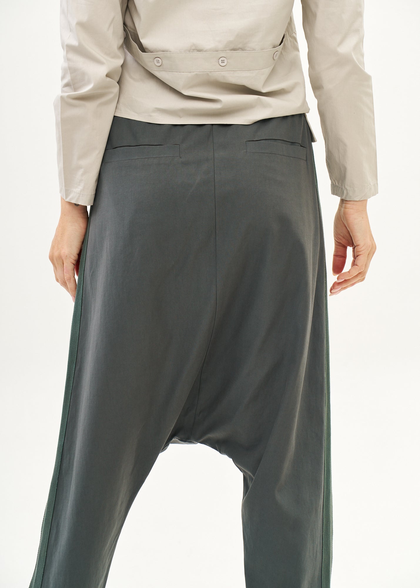 Trousers two buckles green tape combination