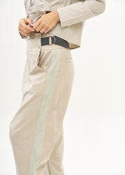 Trousers, two buckles, light grey ribbon trim