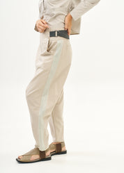 Trousers, two buckles, light grey ribbon trim