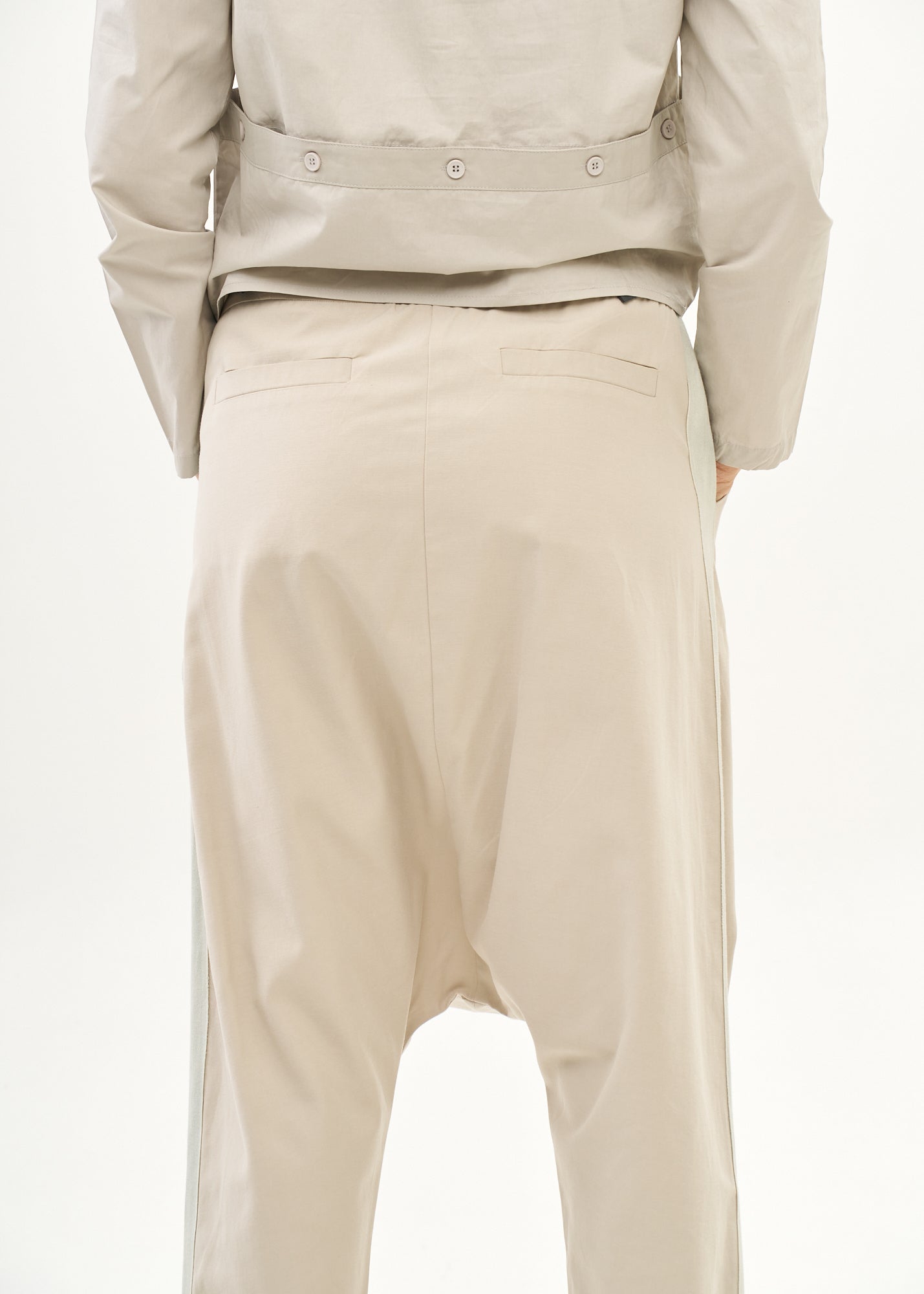 Trousers, two buckles, light grey ribbon trim