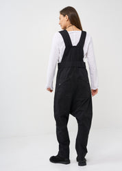 Black front zippered overalls