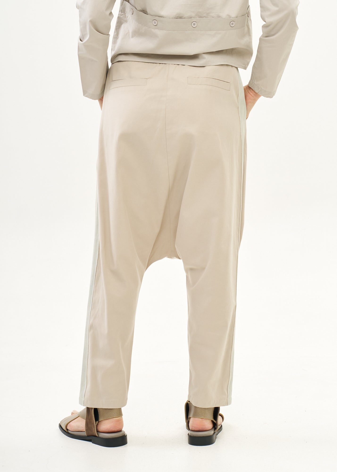 Trousers, two buckles, light grey ribbon trim