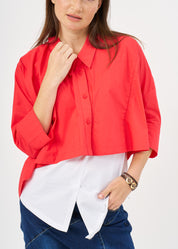 Red deep collar button-up