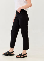 Black trousers with lycra, elastic, and an internal drawstring