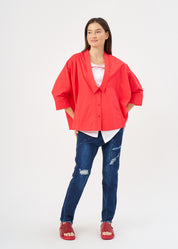 Red deep collar button-up