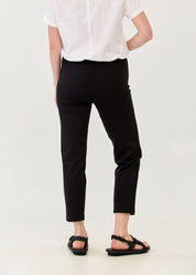 Black trousers with lycra, elastic, and an internal drawstring