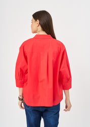 Red deep collar button-up