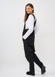 Black front zippered overalls