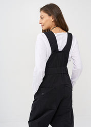 Black front zippered overalls
