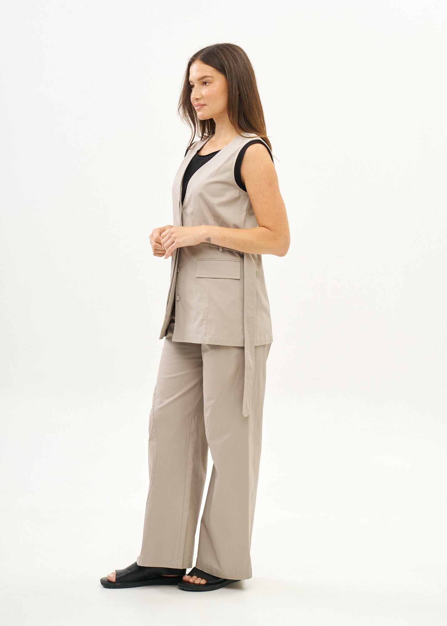 Gray waistcoat with half belt