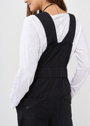Black front zippered overalls