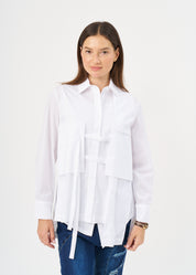 Buttoned, square pockets and white ribbons